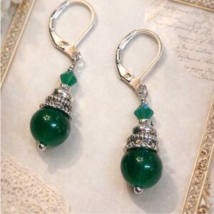 Jade green bead earrings